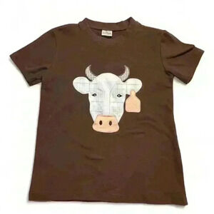 Little Boys Brown Cow Applique T-Shirt XL Short Sleeve Casual Crew Neck